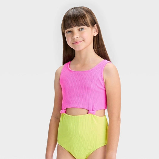 Girls' Solid One Piece Swimsuit - Art Class™ Pink S 6/6X