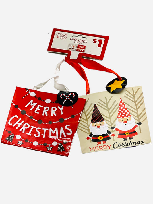Holiday Style 2 Pack Mini Gift Bags (5”x5”)