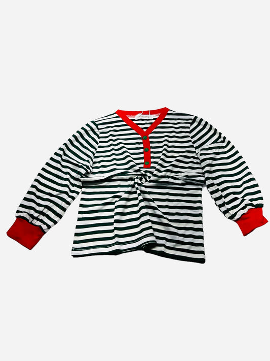Striped Kids Pajama Set (Green and white)(Size 8)