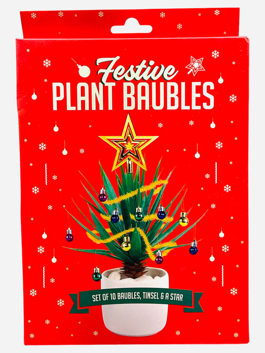 Festive Plant Baubles (Set Of 10 Baubles,Tinsel & A Star)
