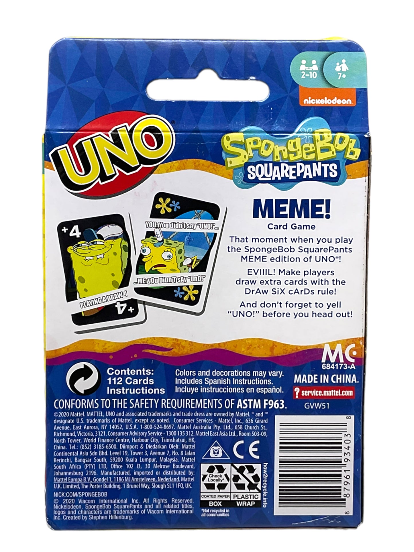 UNO SpongeBob SquarePants Meme Card Game