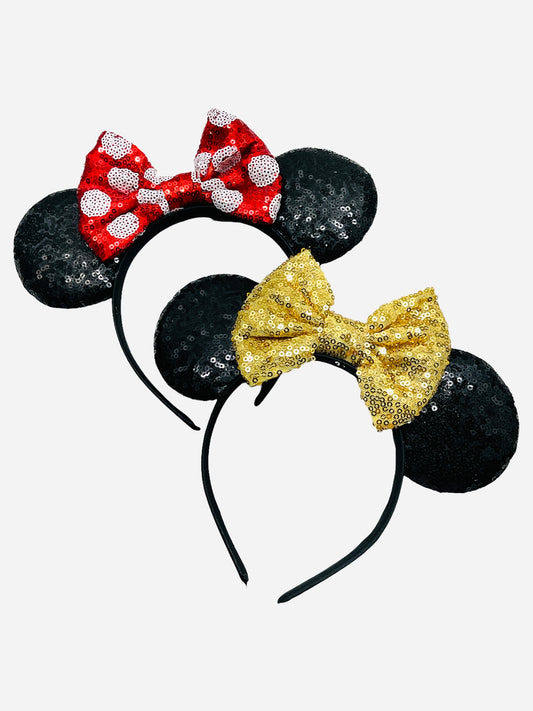 2 Pack Mouse Ears With Bow (1 Gold bow 1 red bow)