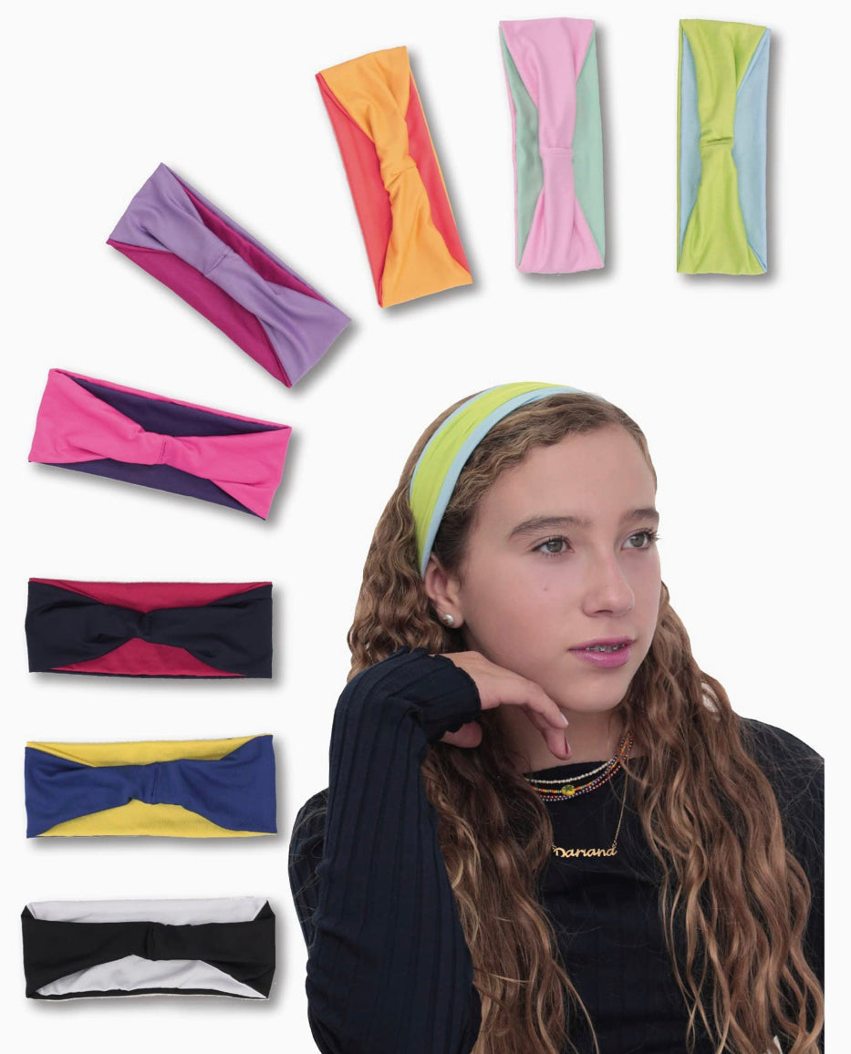 Pack of 8 Reversible Headbands (16 Color Hair Bands 40 Elastic Hair ties) (One Size)