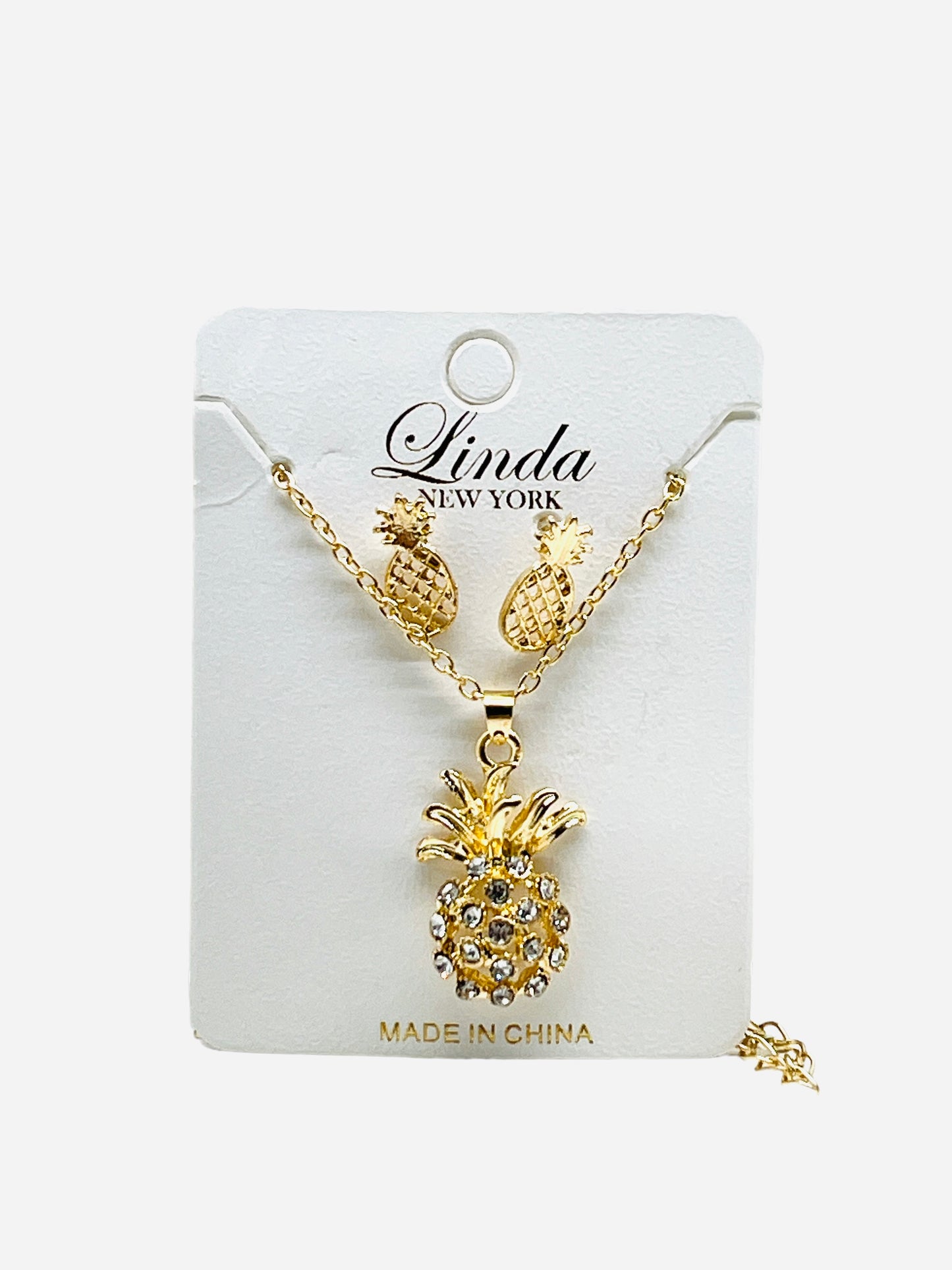 Linda New York Pineapple Ear Ring and Necklace Set Choose Your Style