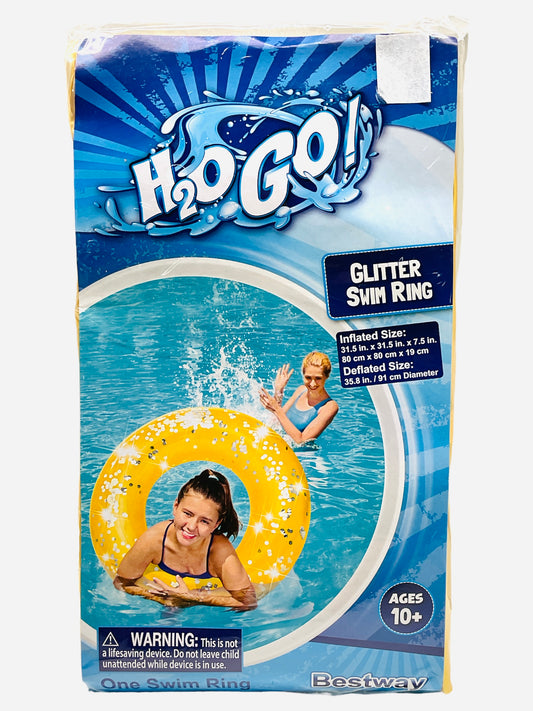H2O Go Inflatable Glitter Swim Ring Color Chosen at Random (Colors Silver and Gold) (Ages10+)