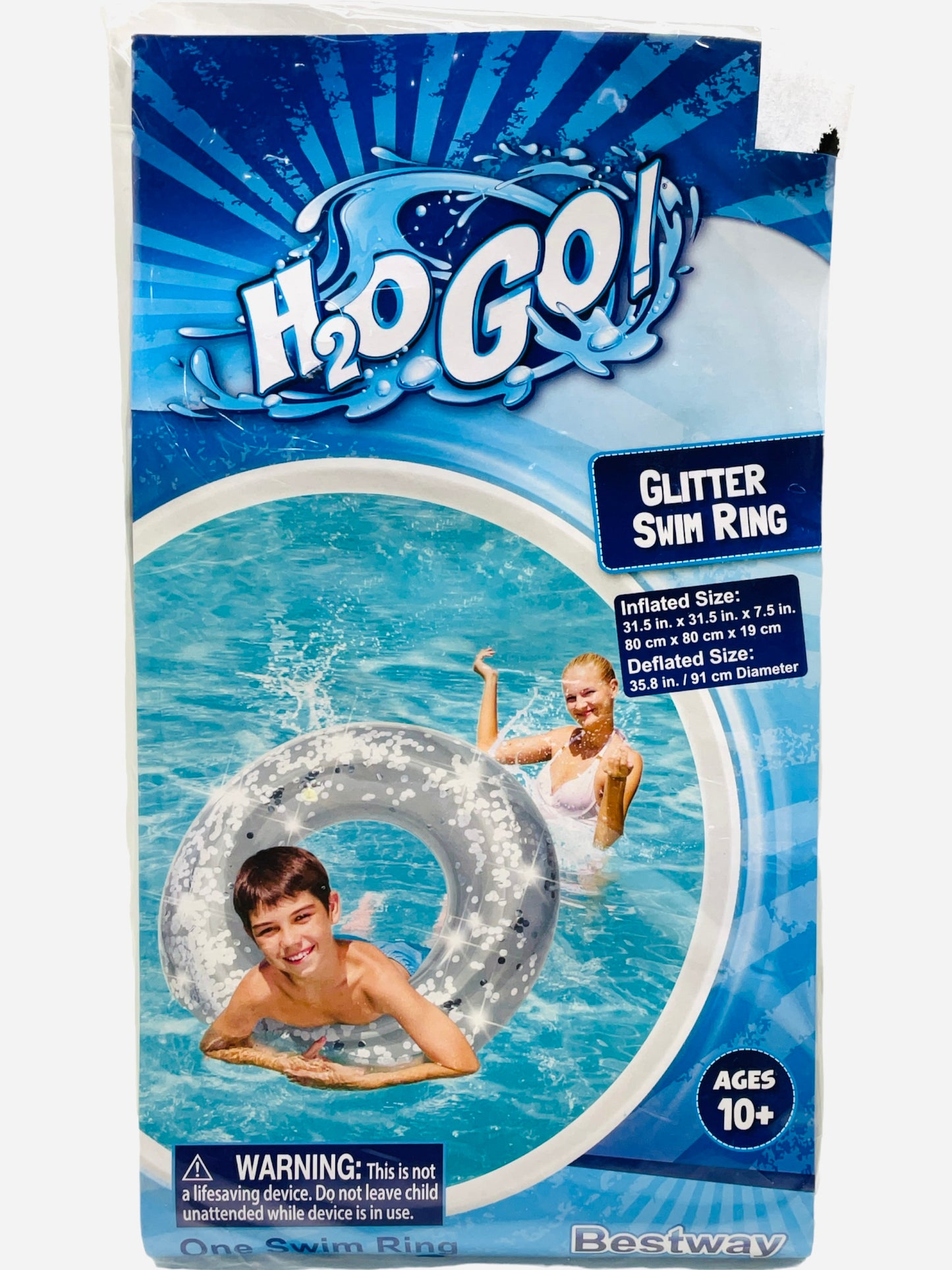 H2O Go Inflatable Glitter Swim Ring Color Chosen at Random (Colors Silver and Gold) (Ages10+)